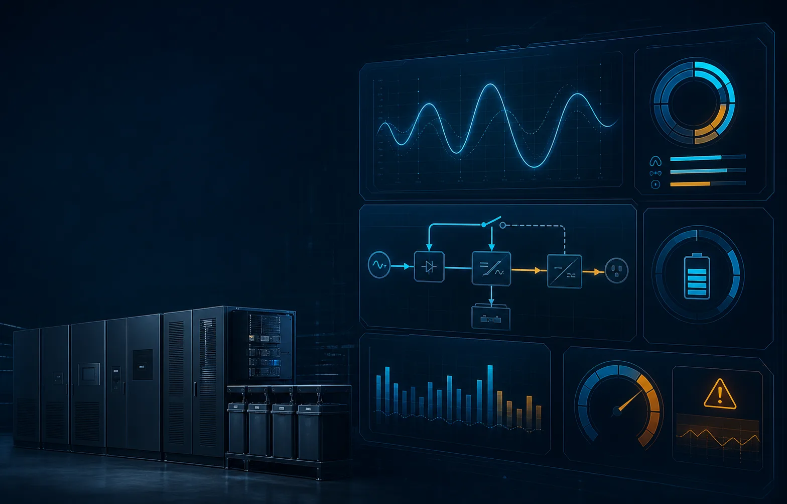 داشبورد مفهومی عیبیابی UPS صنعتی و بررسی خطاهای برق اضطراری